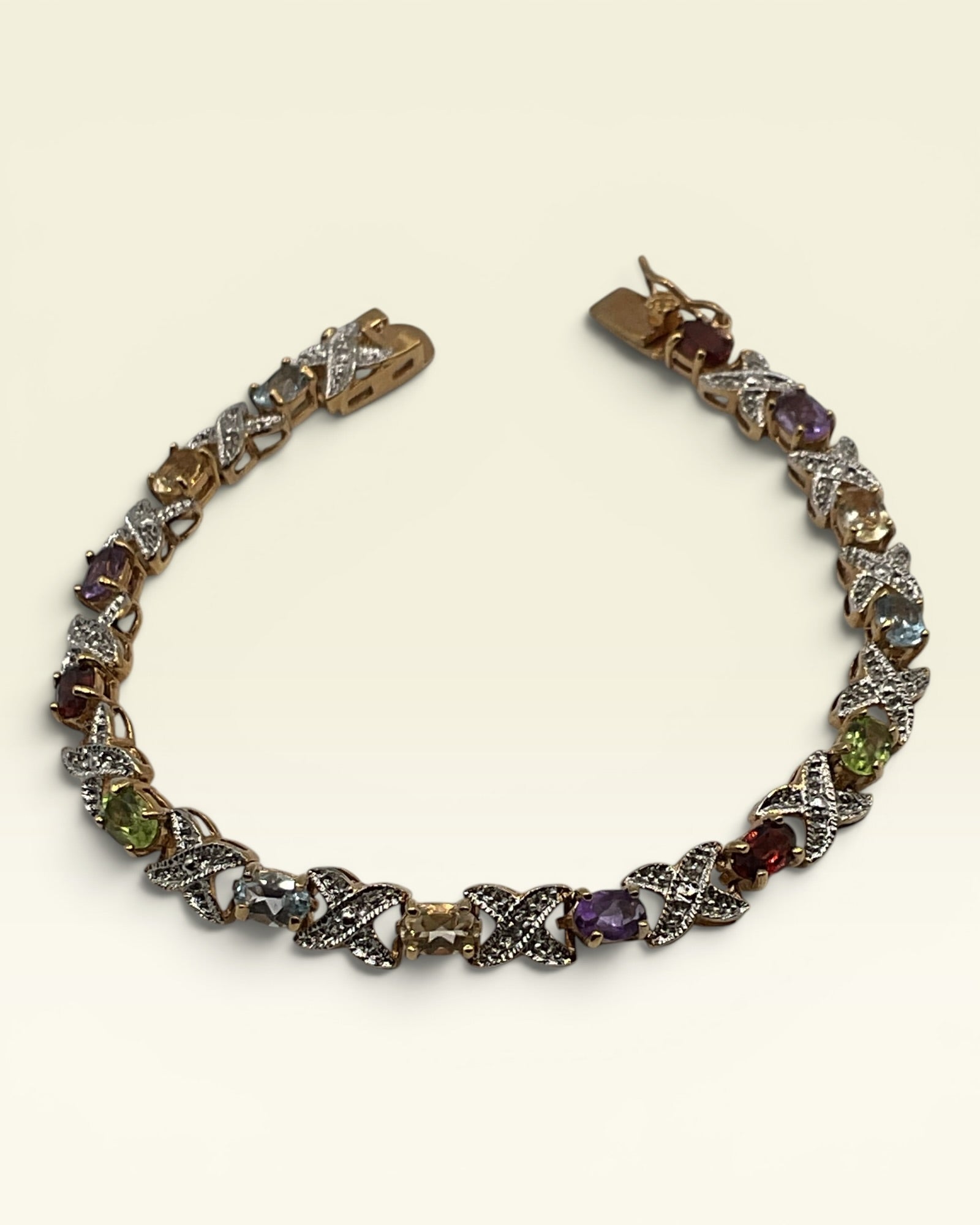 Gold Vermeil Sterling Silver Natural Multi Gemstone Tennis Bracelet - Estate Sale (Great Condition)