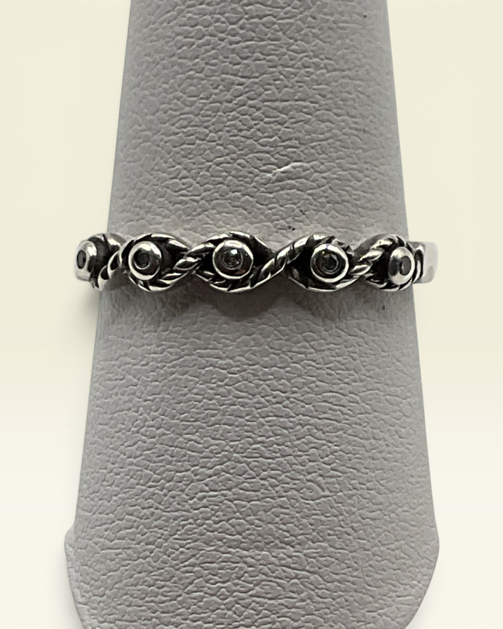 Sterling Silver Diamond Accent Eternity Style Band Ring JS 925 Oxidized Design - Estate Sale (Great Condition)