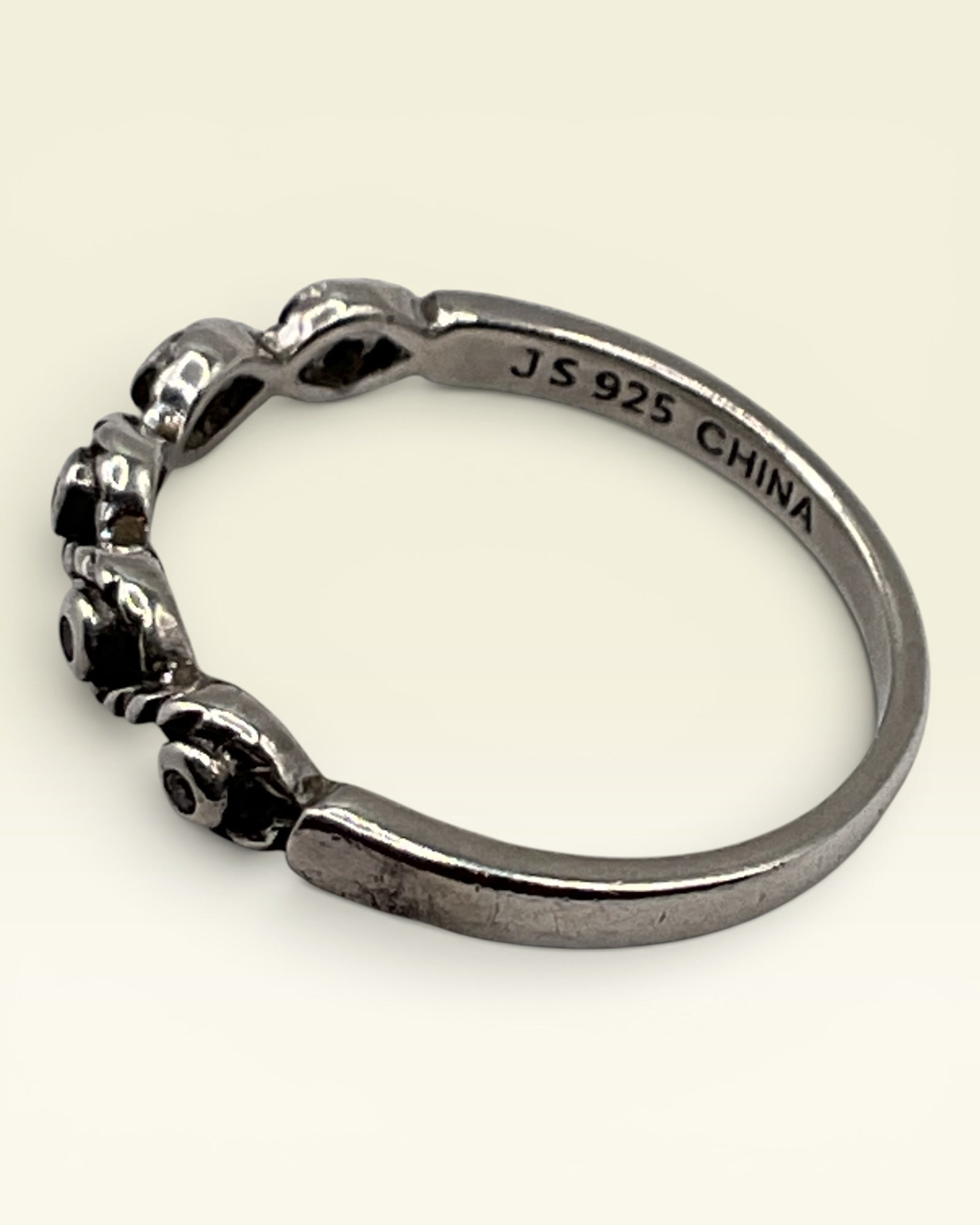 Sterling Silver Diamond Accent Eternity Style Band Ring JS 925 Oxidized Design - Estate Sale (Great Condition) (Copy)