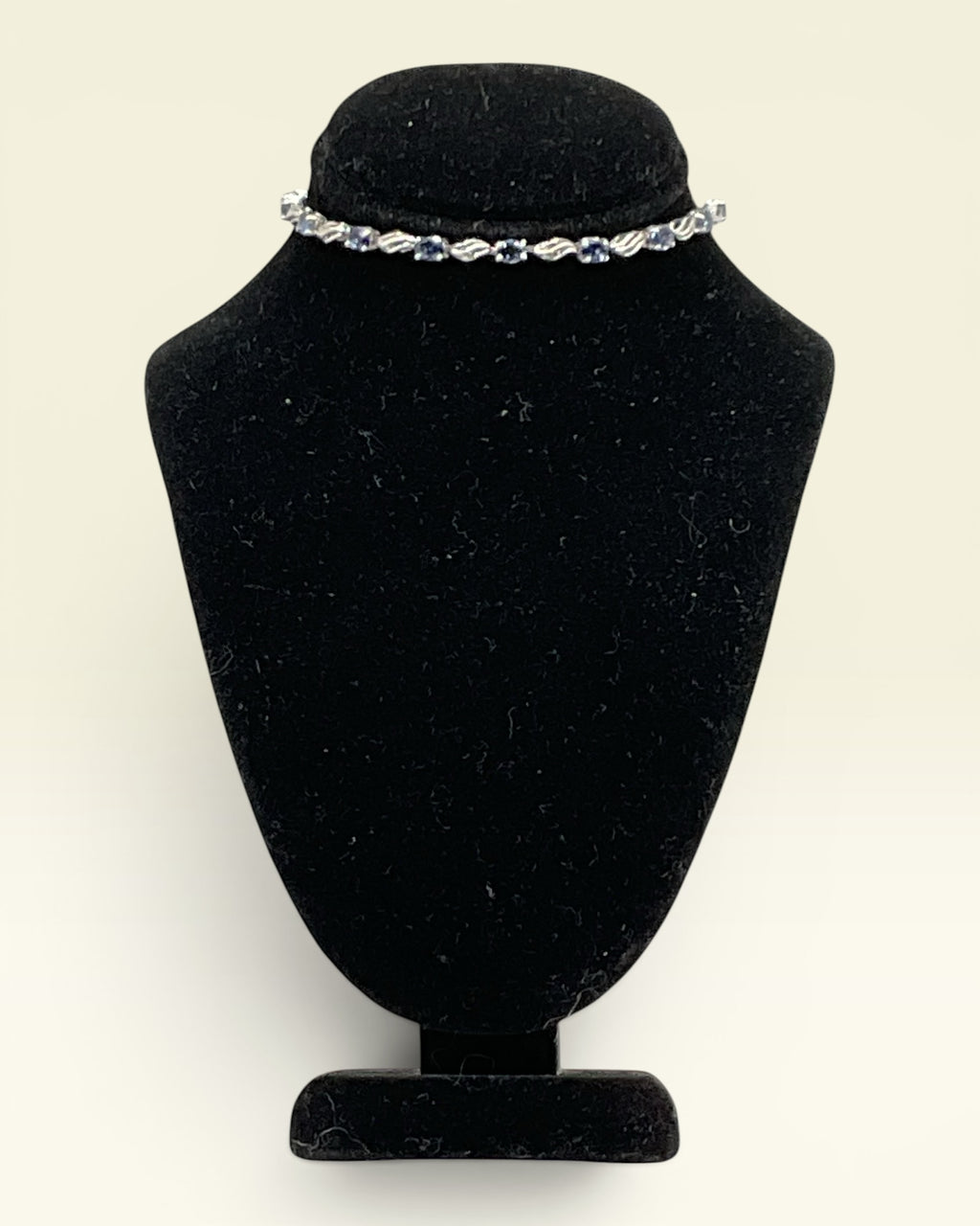 Sterling Silver Tanzanite CZ Tennis Bracelet 7.5” Wave Link Design - Estate Sale (Great Condition)