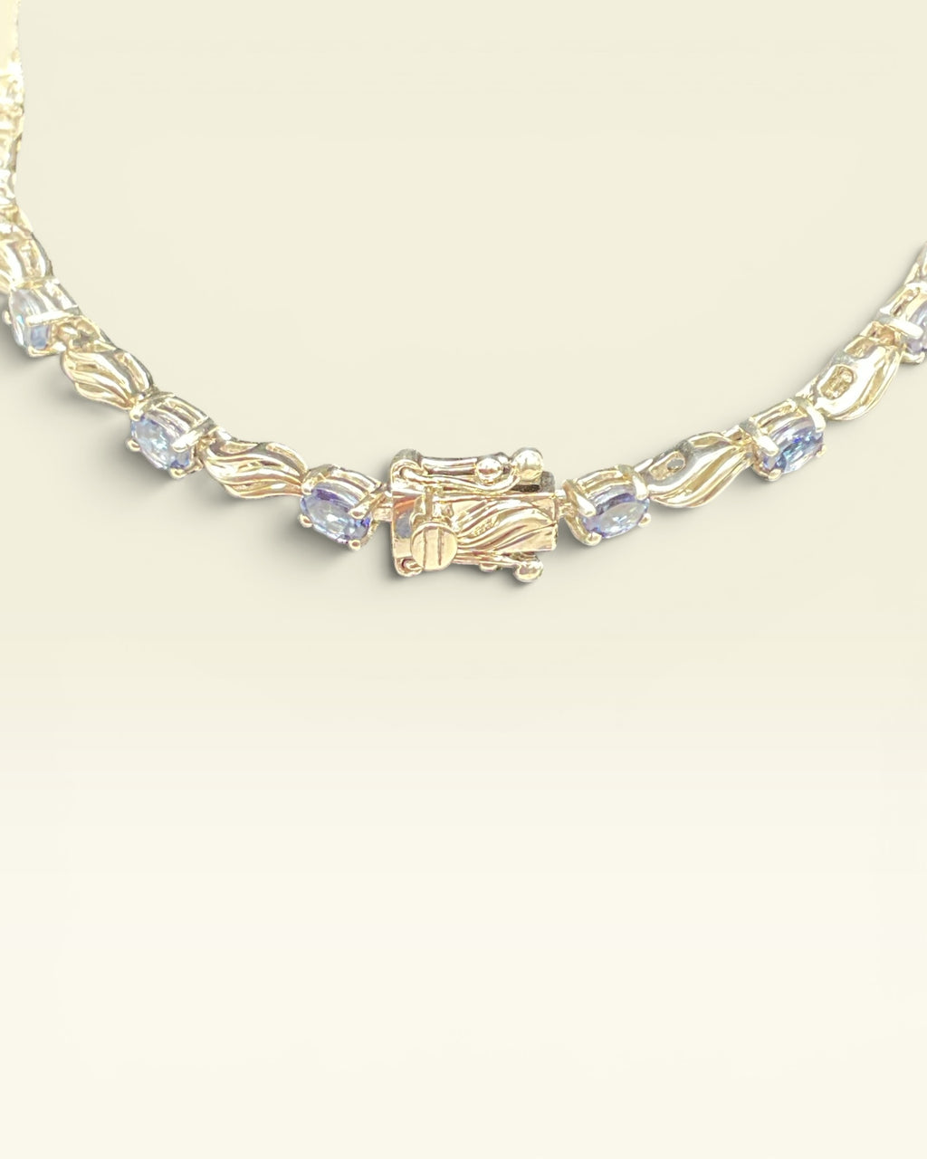 Sterling Silver Tanzanite CZ Tennis Bracelet 7.5” Wave Link Design - Estate Sale (Great Condition)