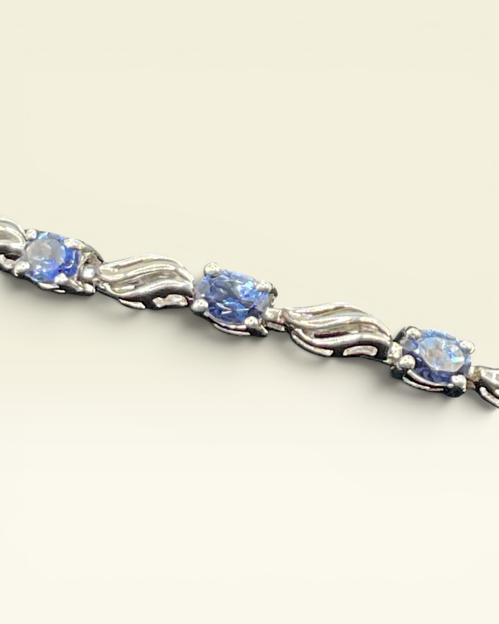 Sterling Silver Tanzanite CZ Tennis Bracelet 7.5” Wave Link Design - Estate Sale (Great Condition)