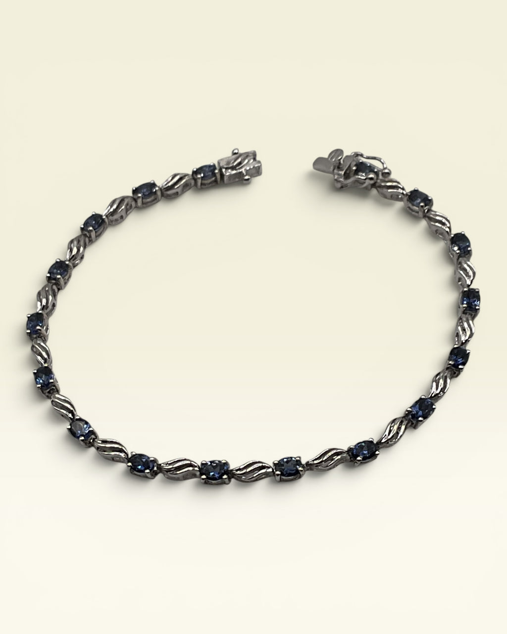 Sterling Silver Tanzanite CZ Tennis Bracelet 7.5” Wave Link Design - Estate Sale (Great Condition)