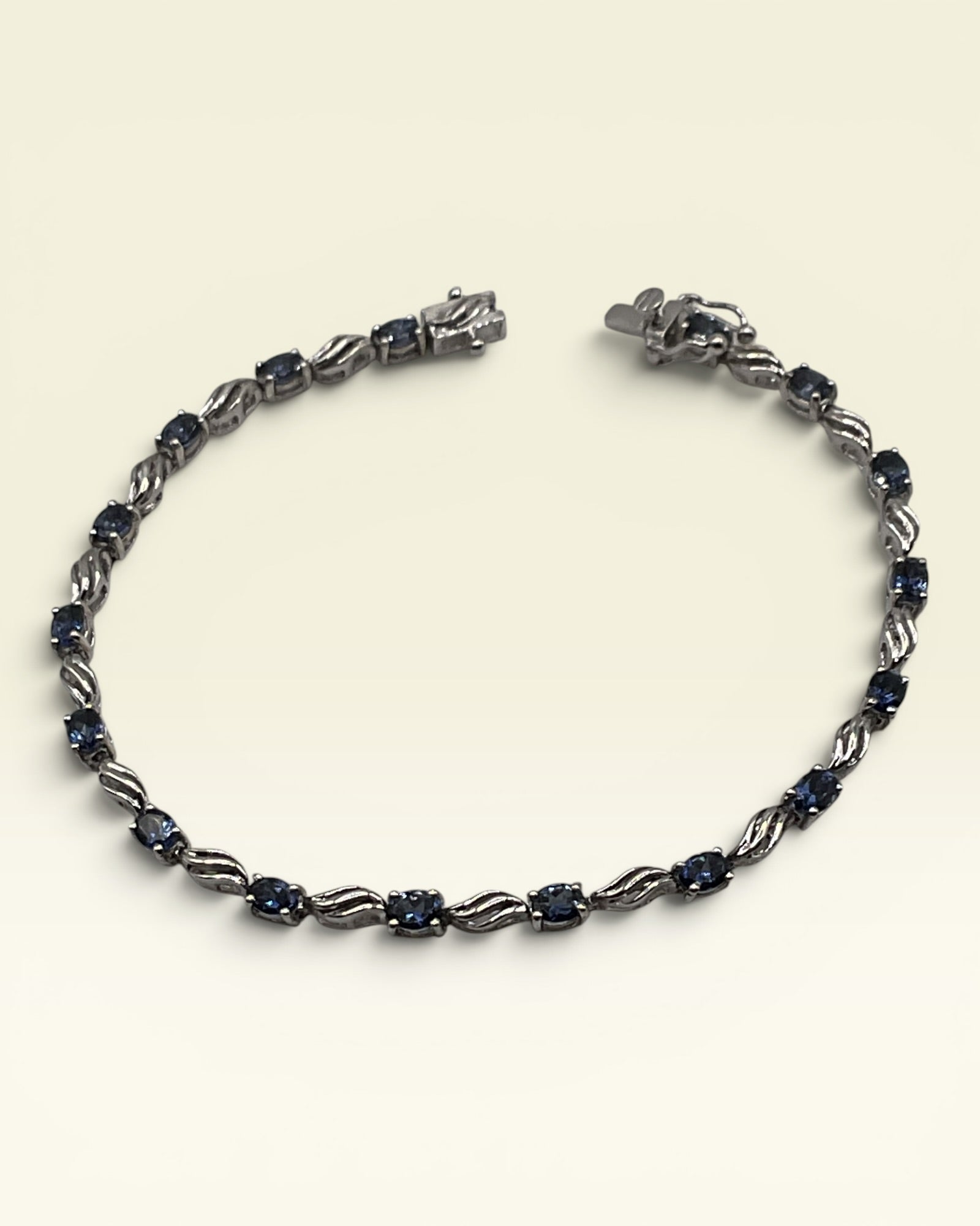 Sterling Silver Tanzanite CZ Tennis Bracelet 7.5” Wave Link Design - Estate Sale (Great Condition) (Copy)