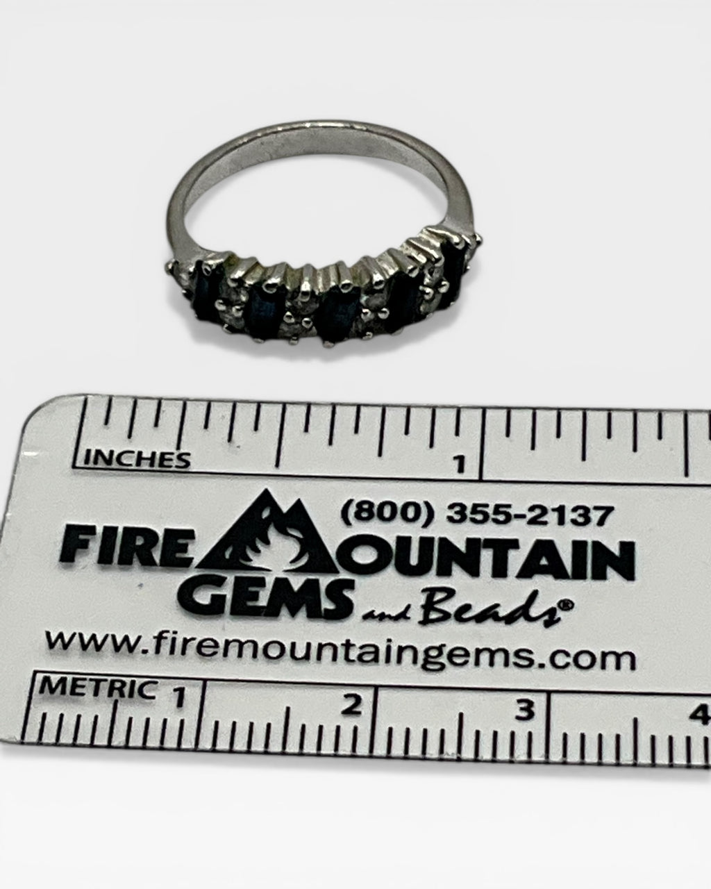Sapphire & Cubic Zirconia Band Ring - Estate Sale (Great Condition)