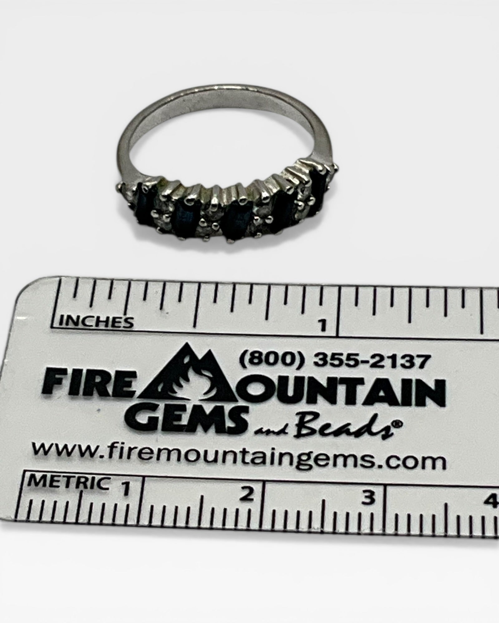 Sapphire & Cubic Zirconia Band Ring - Estate Sale (Great Condition)