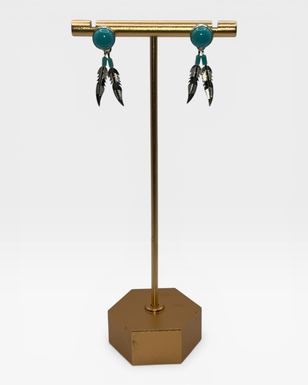 Bling Collection - Turquoise & Feather Dangle Earrings