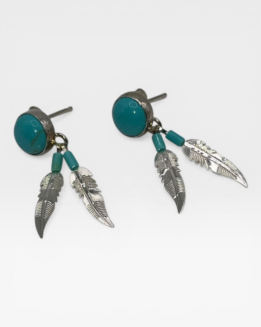 Bling Collection - Turquoise & Feather Dangle Earrings