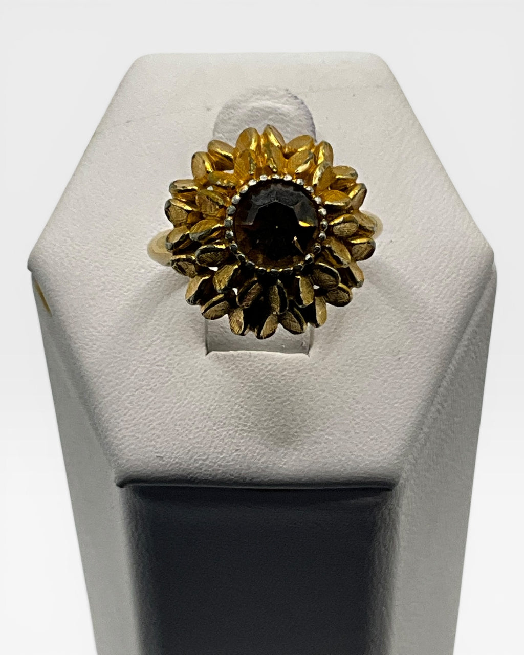 Avon Sunflower & Amber Rhinestone Ring - Estate Sale (Great Condition)