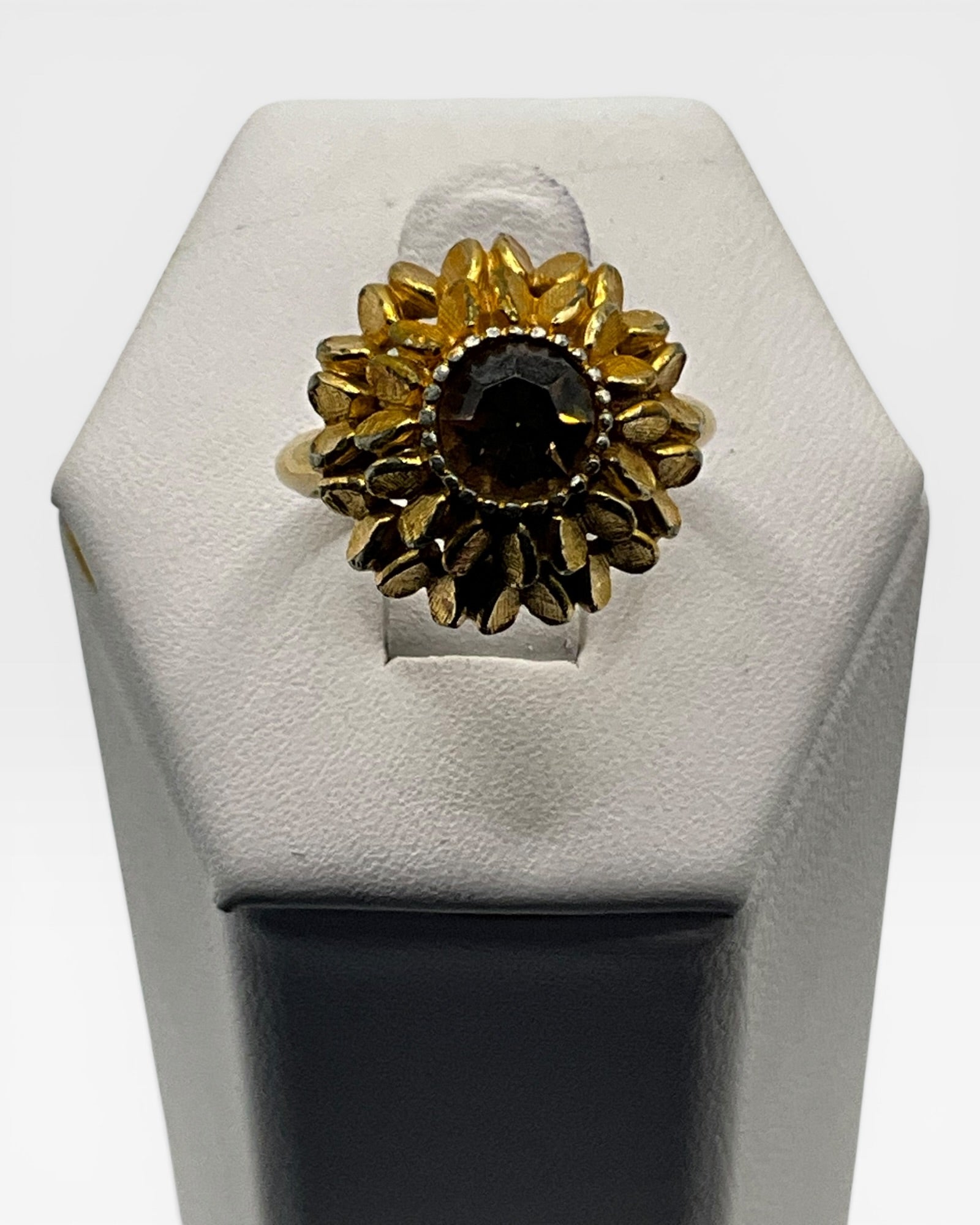 Avon Sunflower & Amber Rhinestone Ring - Estate Sale (Great Condition)