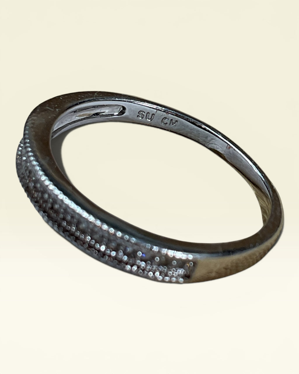 Sterling Silver & Rhinestone Half Eternity Band Ring - Estate Sale (Great Condition)