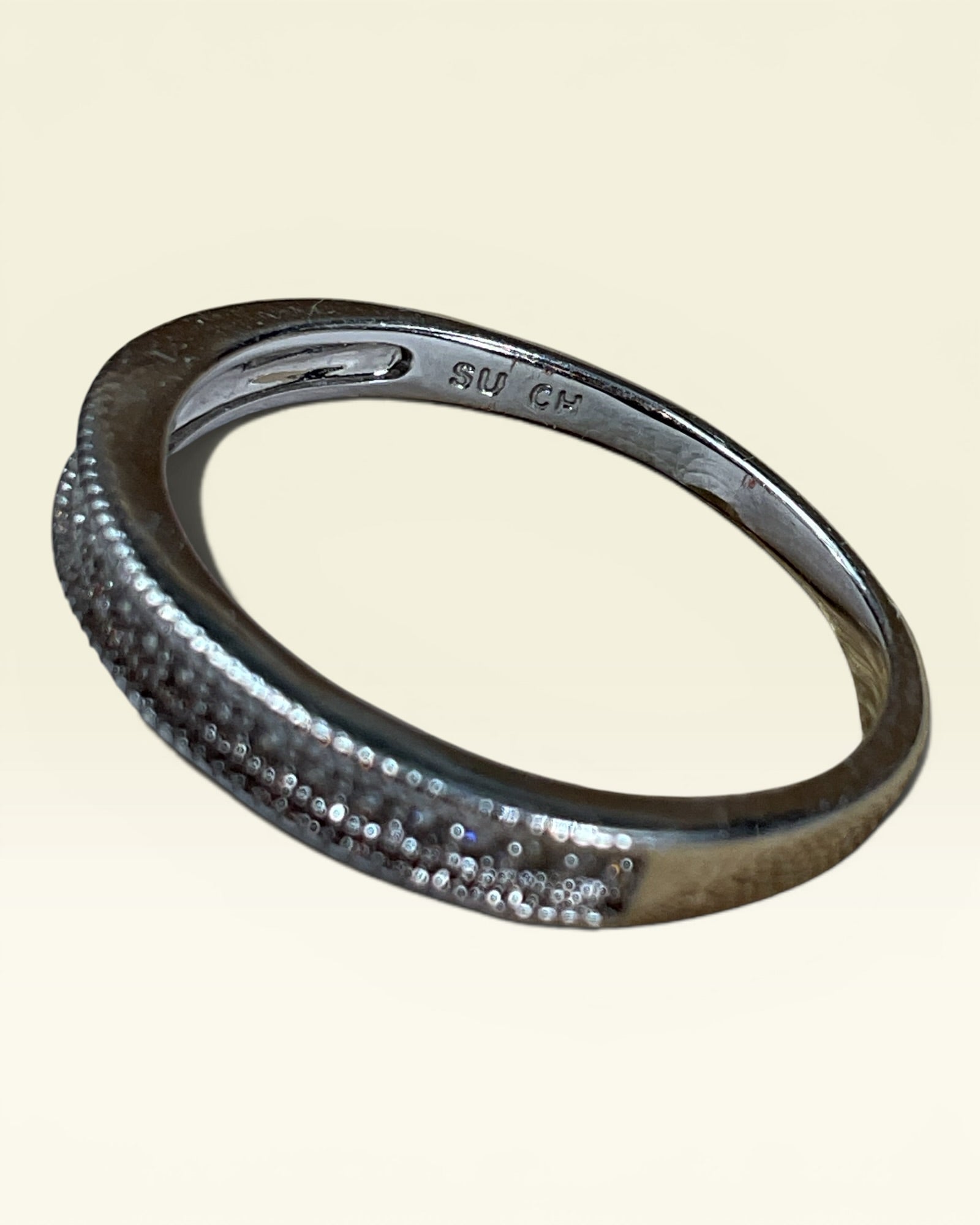 Sterling Silver & Rhinestone Half Eternity Band Ring - Estate Sale (Great Condition)