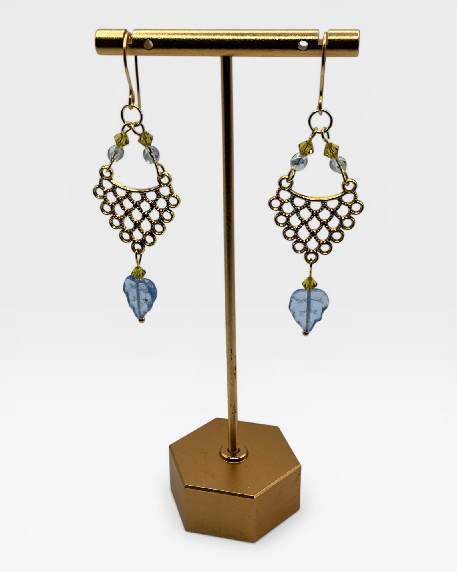 Blue & Yellow Czech Glass Casual Earrings