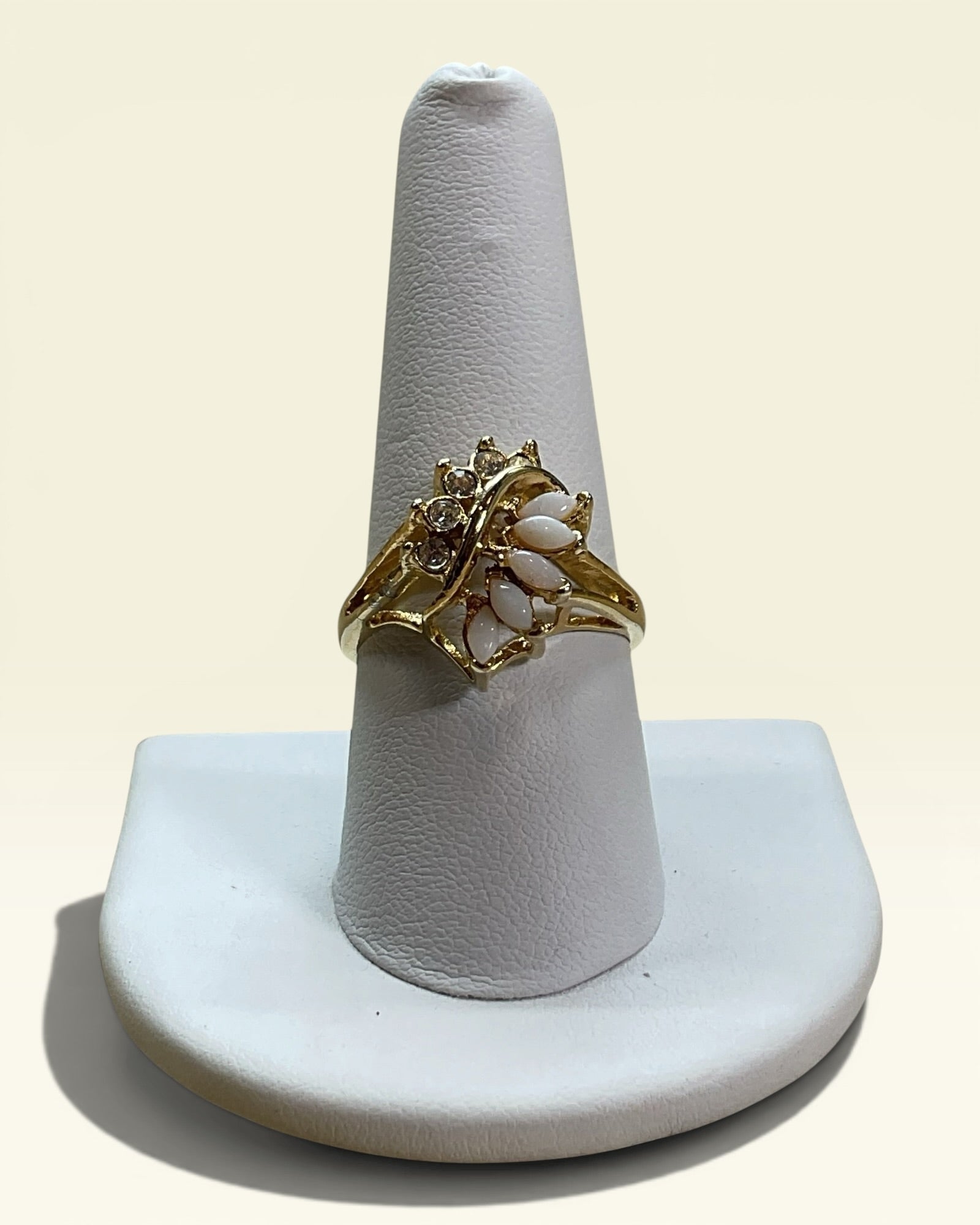 Vintage UNCAS Simulated Opal Cocktail Ring | Gold Tone | Mid Century Designer Ring