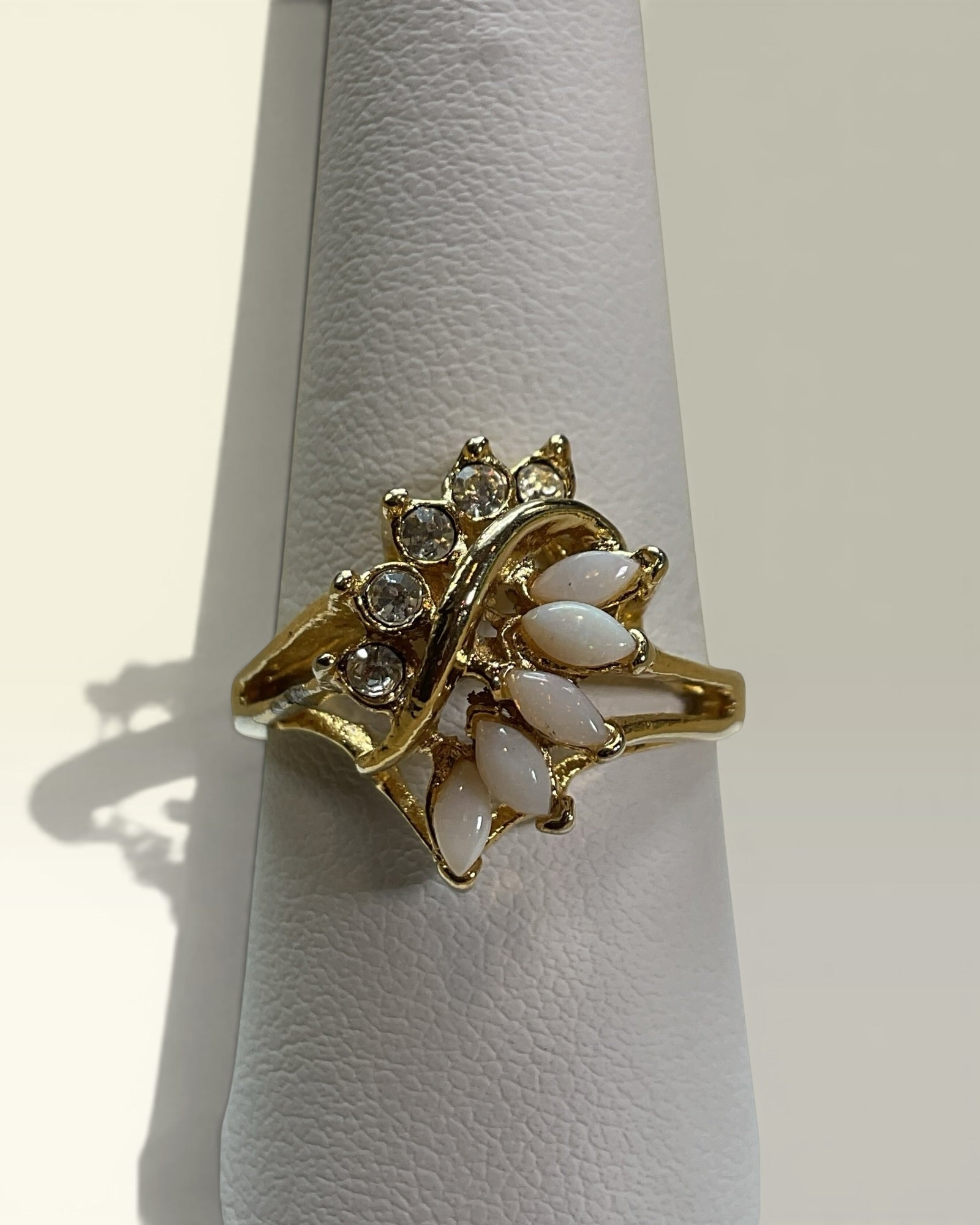 Vintage UNCAS Simulated Opal Cocktail Ring | Gold Tone | Mid Century Designer Ring