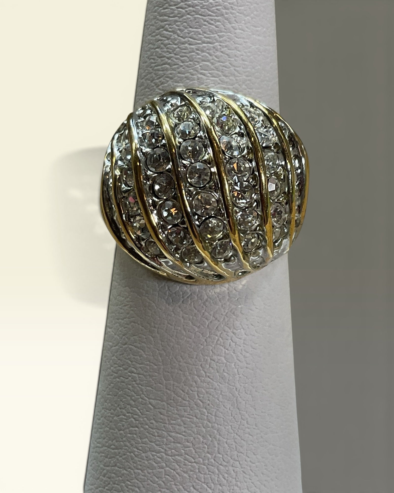 Vintage 18K GE Electroplate and CZ Dome Ring - Estate Sale (Great Condition)