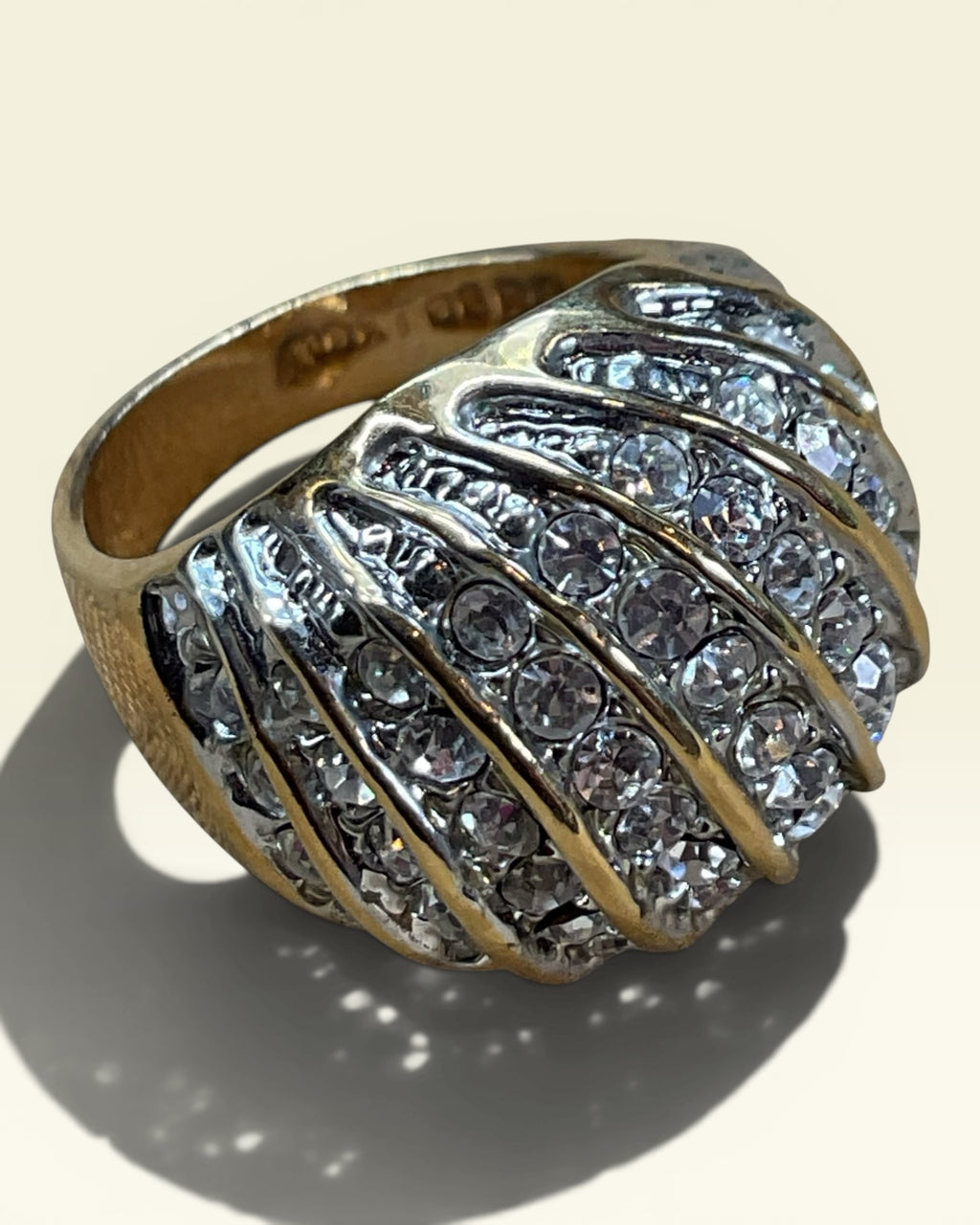 Vintage 18K GE Electroplate and CZ Dome Ring - Estate Sale (Great Condition)