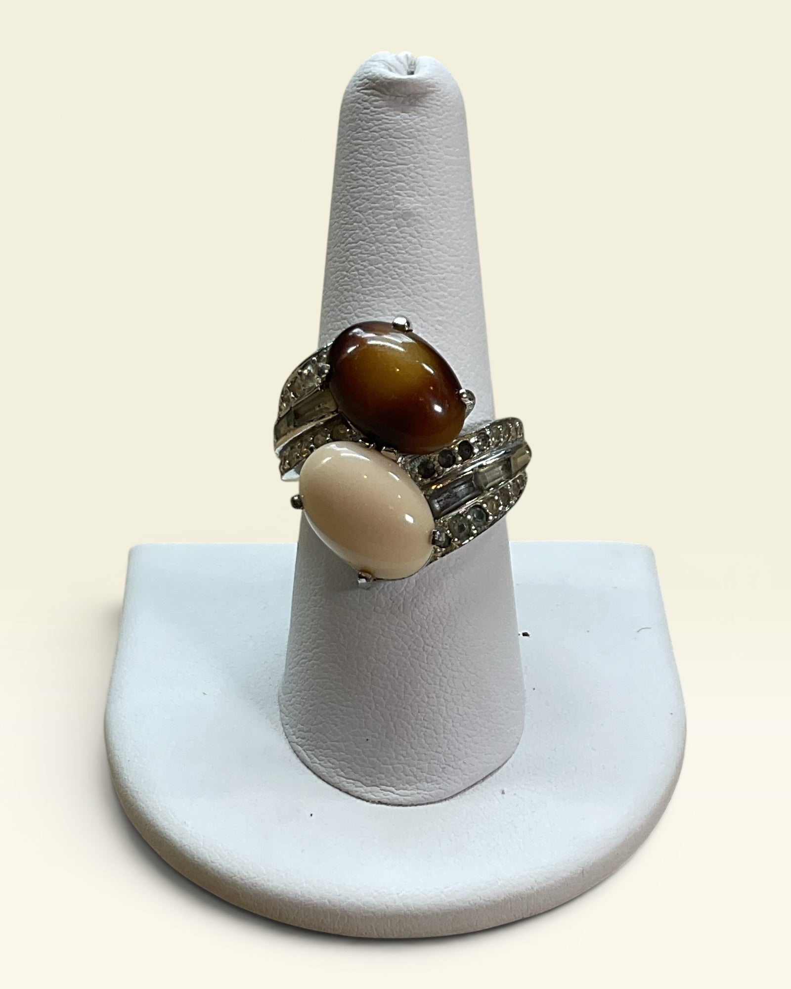 Jomaz Agate and Mookite, Rhinestones & Channel Set Baguettes Ring - Estate Sale (Great Condition)