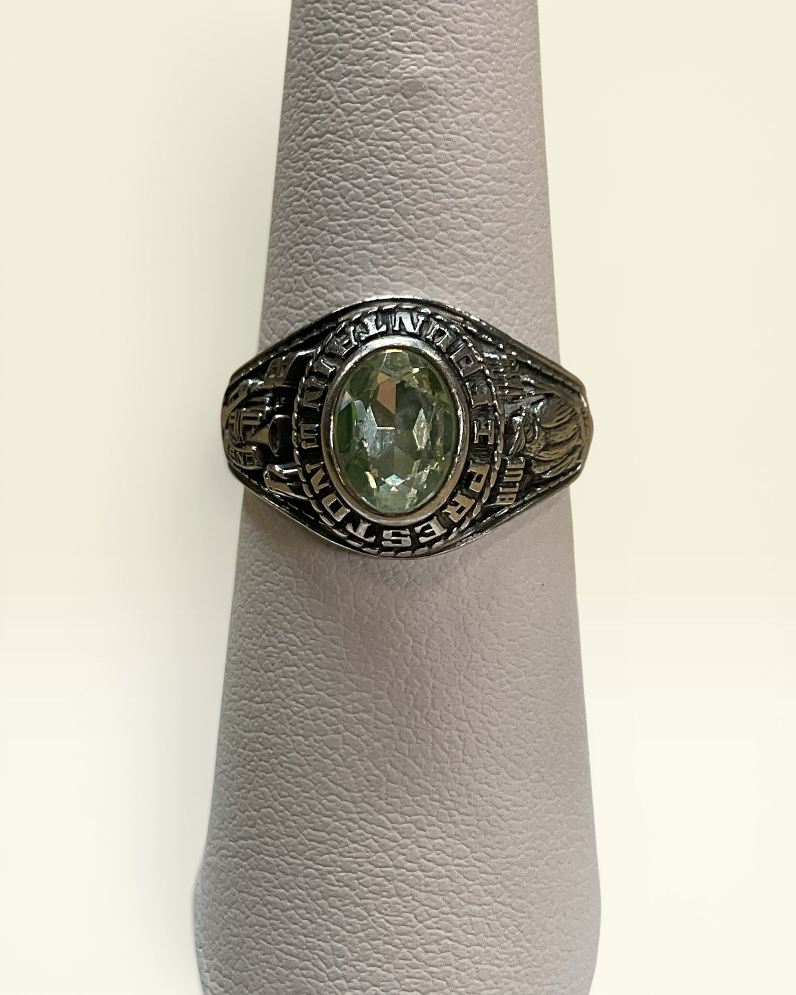 Vintage Sterling Silver 1984 Class Ring Preston School with Elbaite Tourmaline Gemstone Ring - Estate Sale (Great Condition)