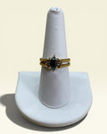 Vintage Avon 24KT HGE Reversible with Blue Sapphire and Clear Crystals Ring - Estate Sale (Great Condition)