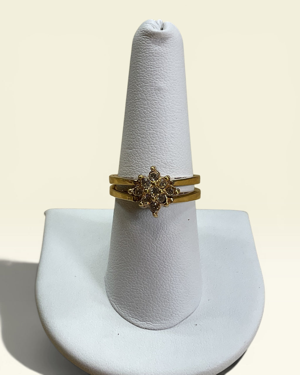 Vintage Avon 24KT HGE Reversible with Blue Sapphire and Clear Crystals Ring - Estate Sale (Great Condition)