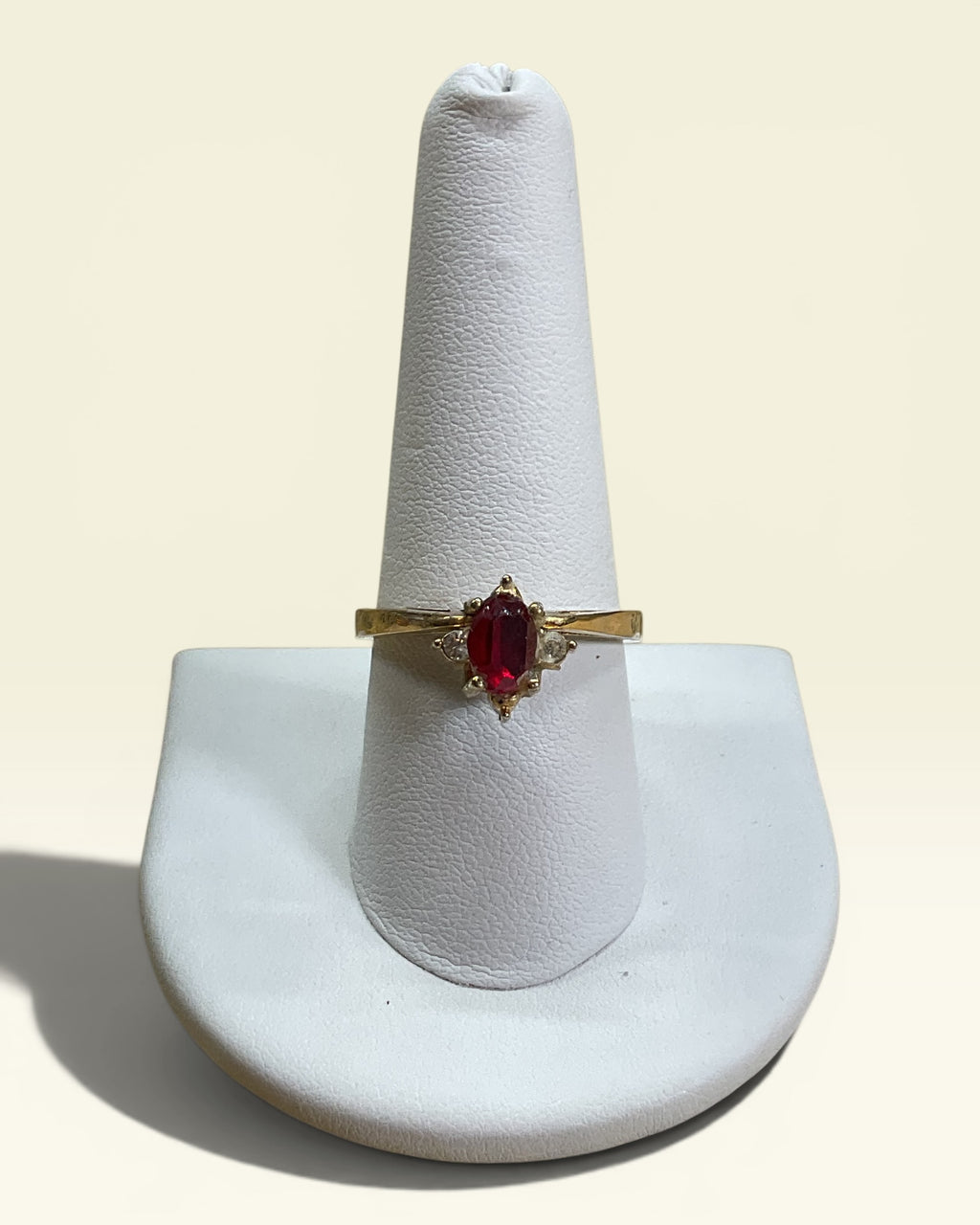 Reversible Dual Gemstone Ring | Gold Tone Convertible Ring with Red & Clear Stones - Estate Sale (Great Condition)