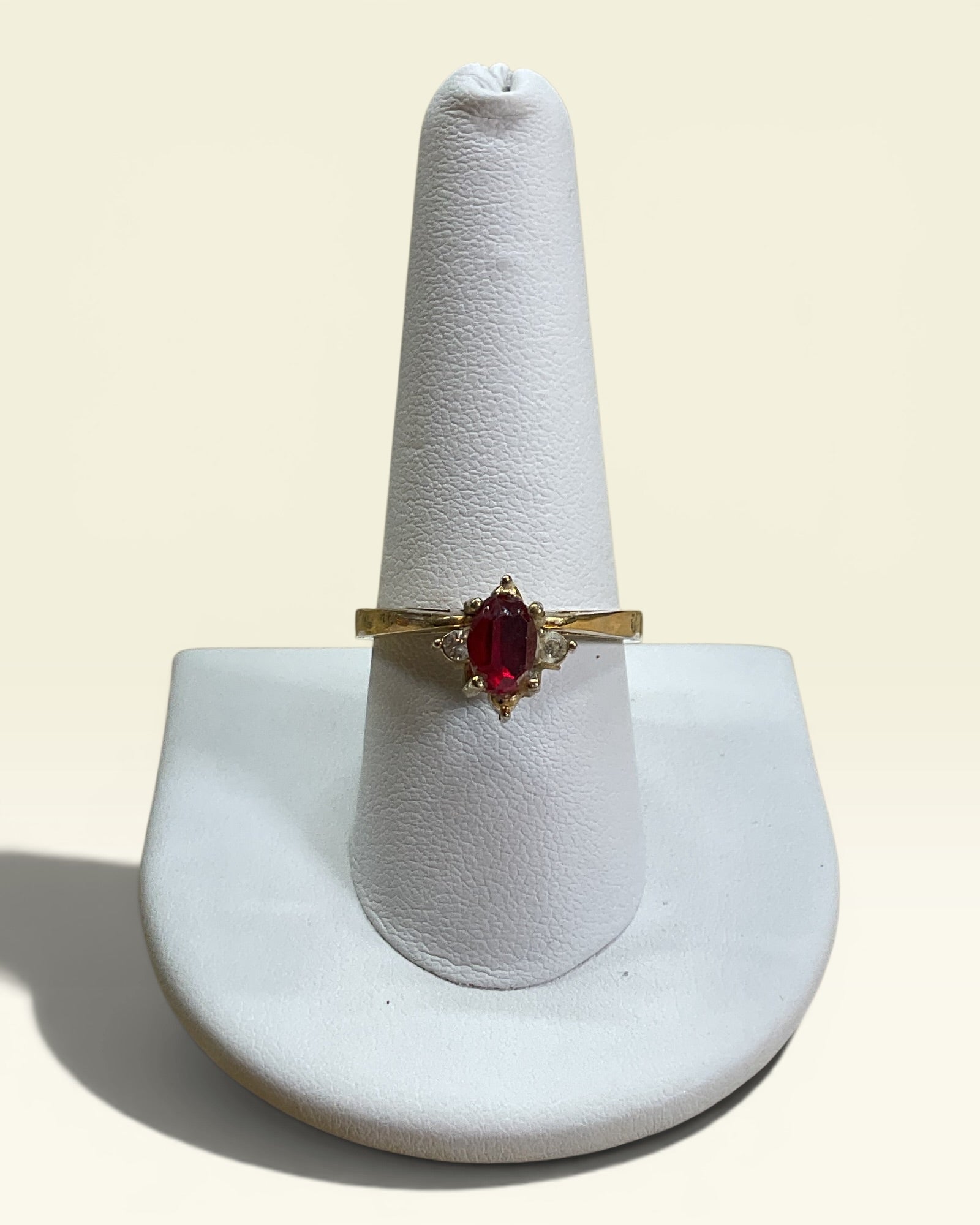 Reversible Dual Gemstone Ring | Gold Tone Convertible Ring with Red & Clear Stones - Estate Sale (Great Condition)
