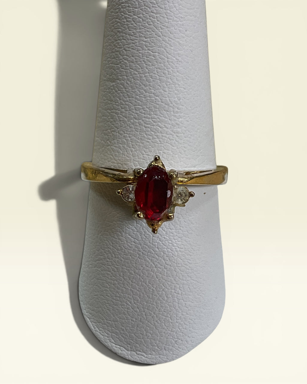 Reversible Dual Gemstone Ring | Gold Tone Convertible Ring with Red & Clear Stones - Estate Sale (Great Condition)