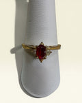 Reversible Dual Gemstone Ring | Gold Tone Convertible Ring with Red & Clear Stones - Estate Sale (Great Condition)