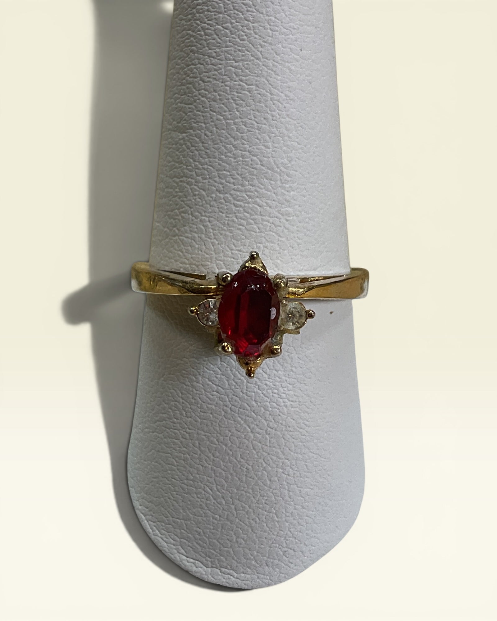 Reversible Dual Gemstone Ring | Gold Tone Convertible Ring with Red & Clear Stones - Estate Sale (Great Condition)