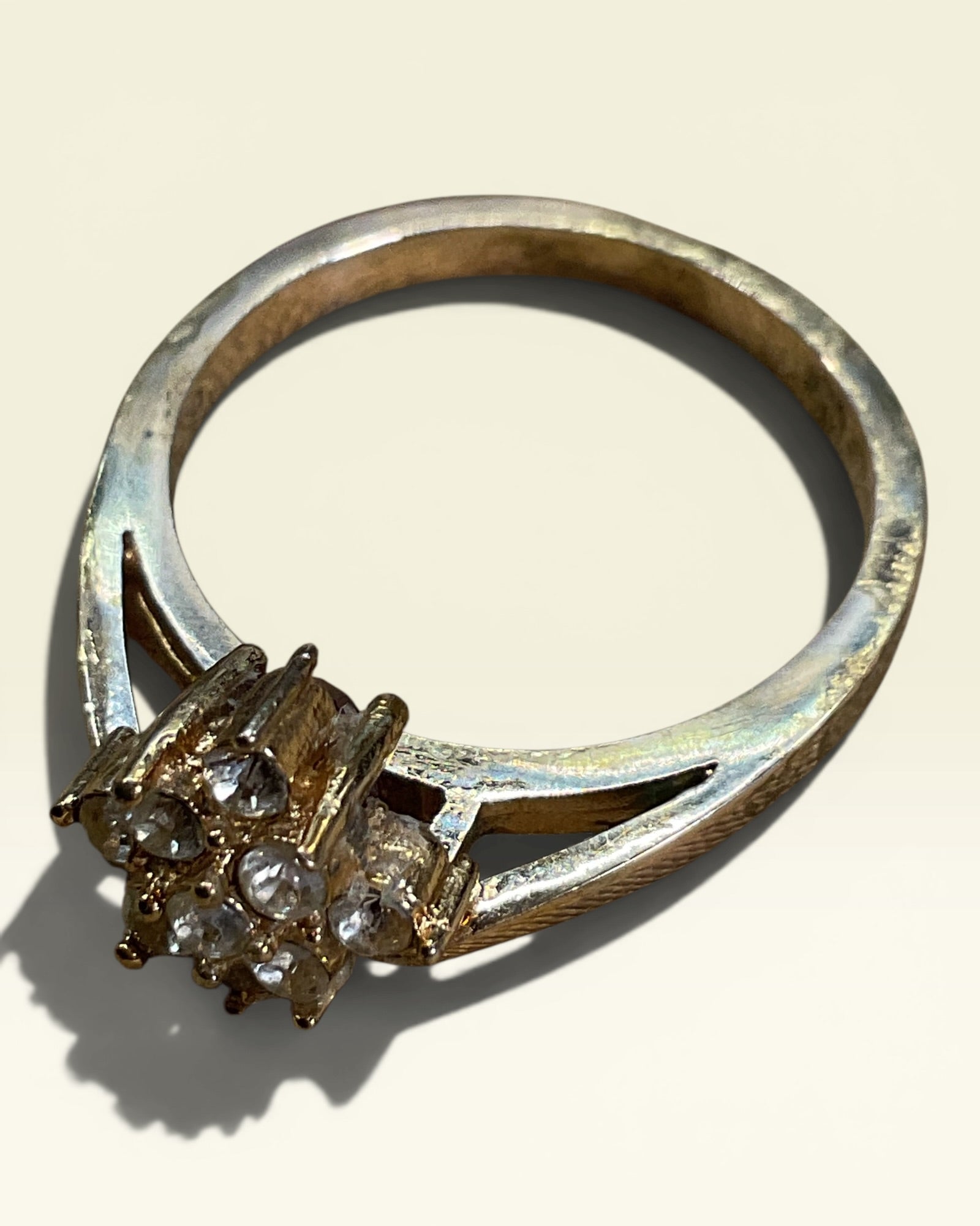 Reversible Dual Gemstone Ring | Gold Tone Convertible Ring with Red & Clear Stones - Estate Sale (Great Condition)