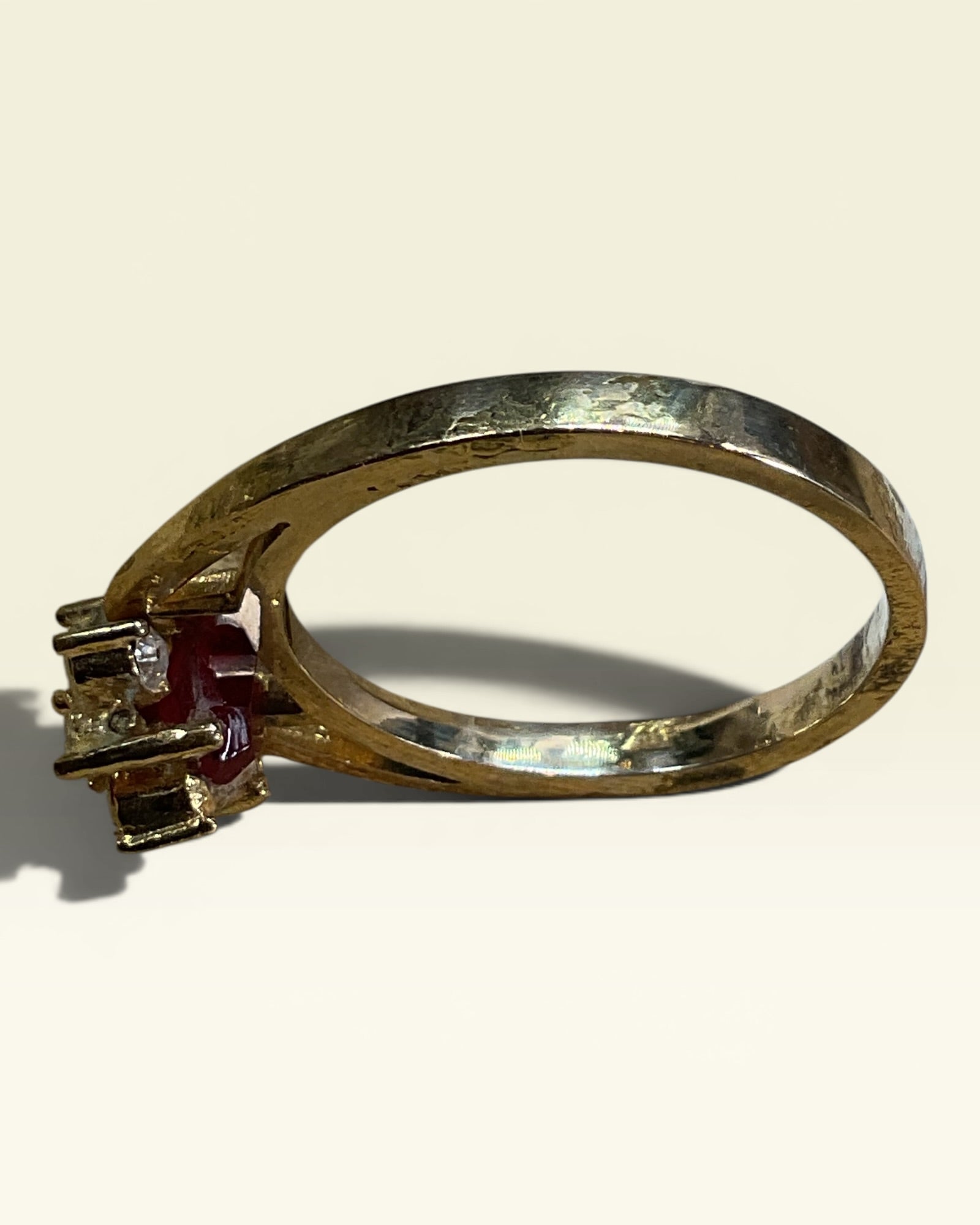 Reversible Dual Gemstone Ring | Gold Tone Convertible Ring with Red & Clear Stones - Estate Sale (Great Condition)