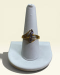 Vintage Gold Tone Triple Purple Marquis Rhinestone Ring - Estate Sale (Great Condition)