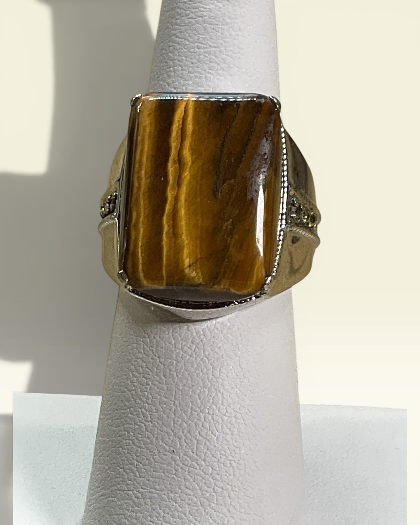 Karis STS Tiger’s Eye Stainless Steel Statement Ring | Men’s Signet Style - Estate Sale (Great Condition)