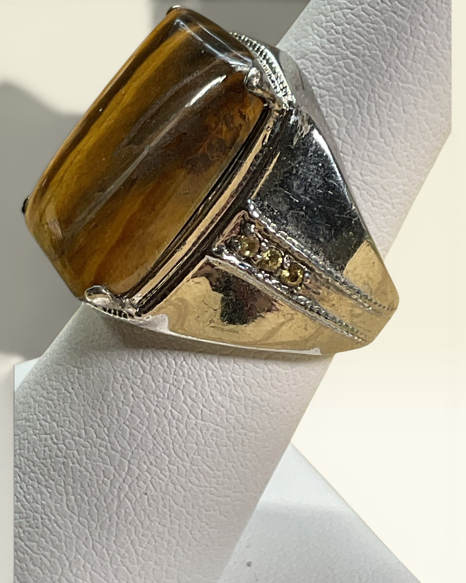 Karis STS Tiger’s Eye Stainless Steel Statement Ring | Men’s Signet Style - Estate Sale (Great Condition)