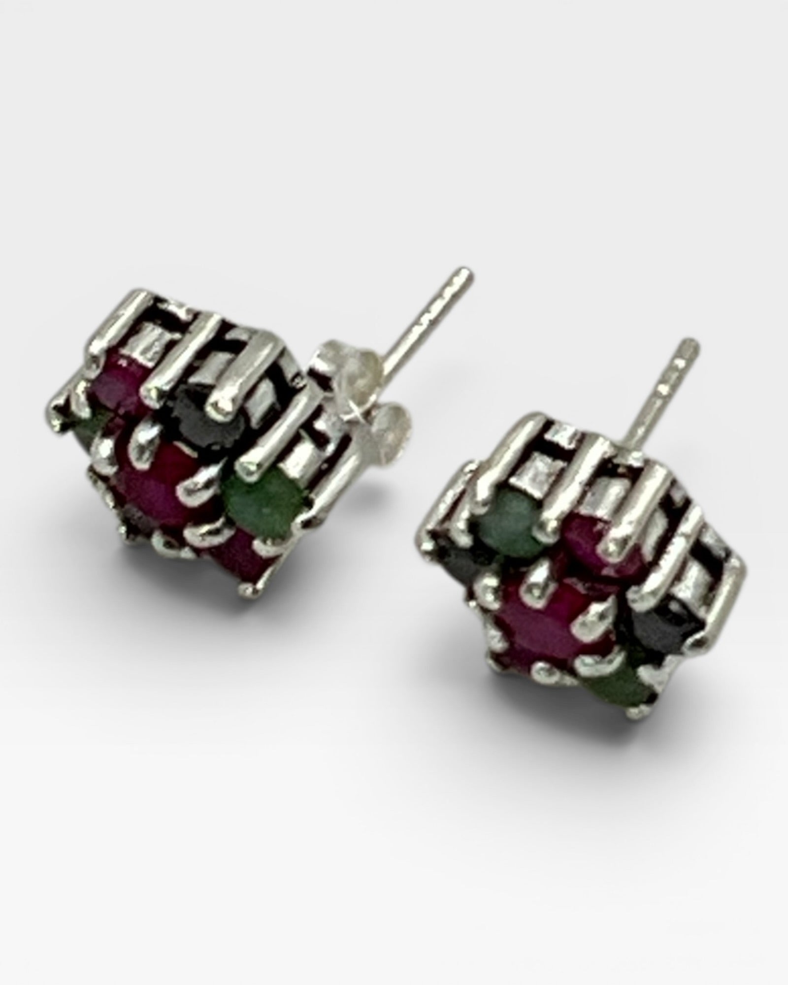 Bling Collection - Ruby, Emerald & Sapphire Stud Designer Earrings (Sterling)