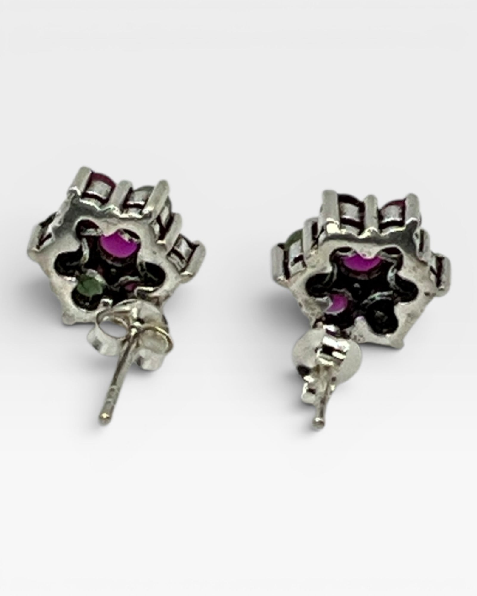 Bling Collection - Ruby, Emerald & Sapphire Stud Designer Earrings (Sterling)