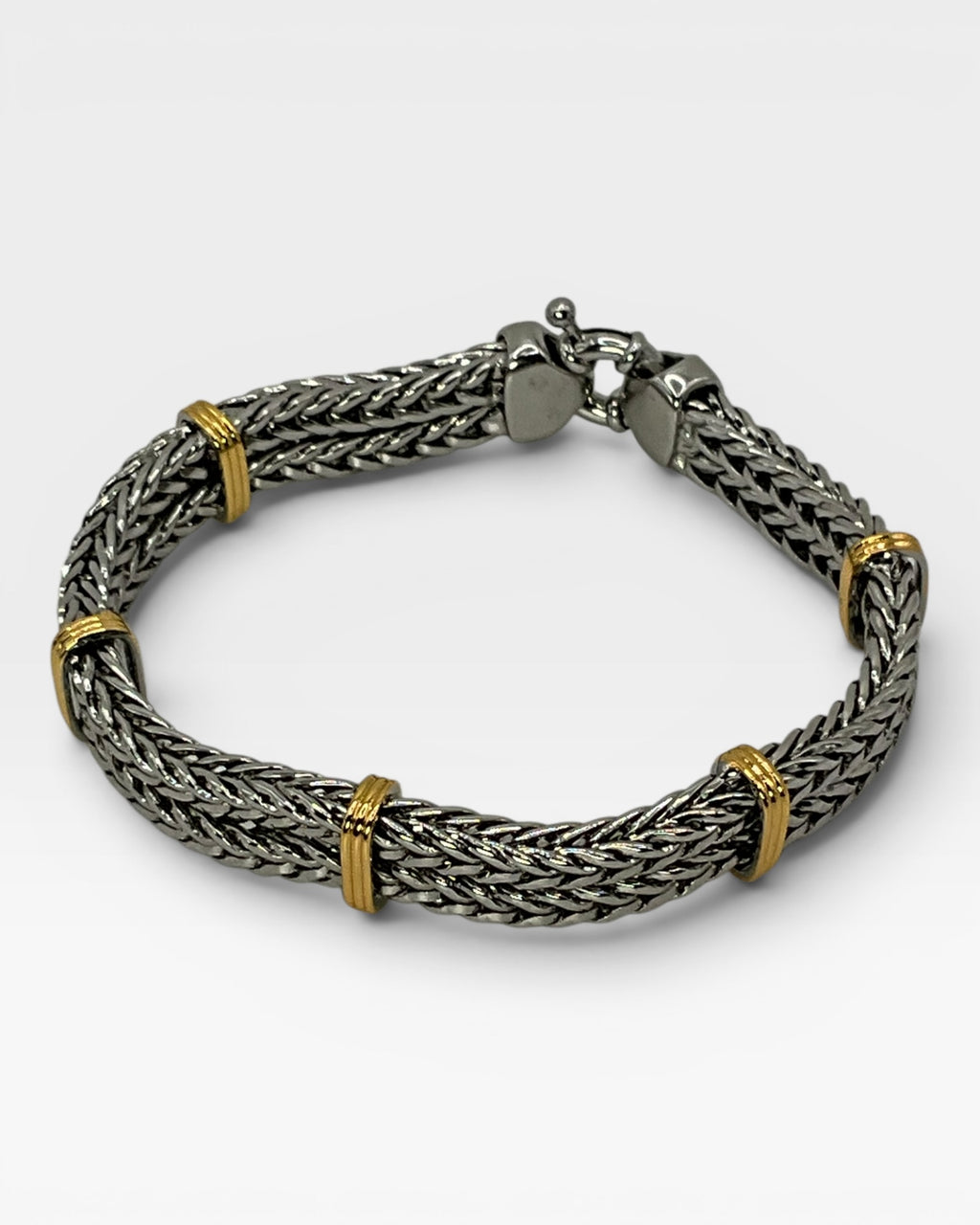 Sterling Silver Two-Tone Wheat Link Unisex Bracelet