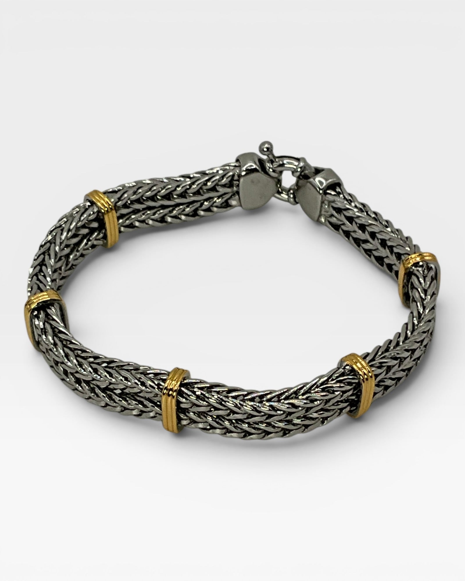 Sterling Silver Two-Tone Wheat Link Unisex Bracelet
