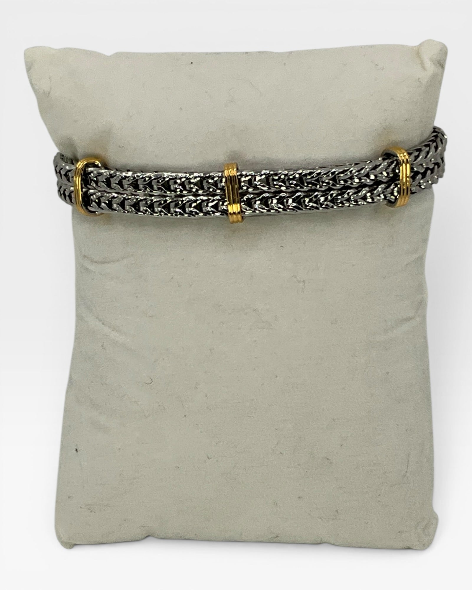 Sterling Silver Two-Tone Wheat Link Unisex Bracelet