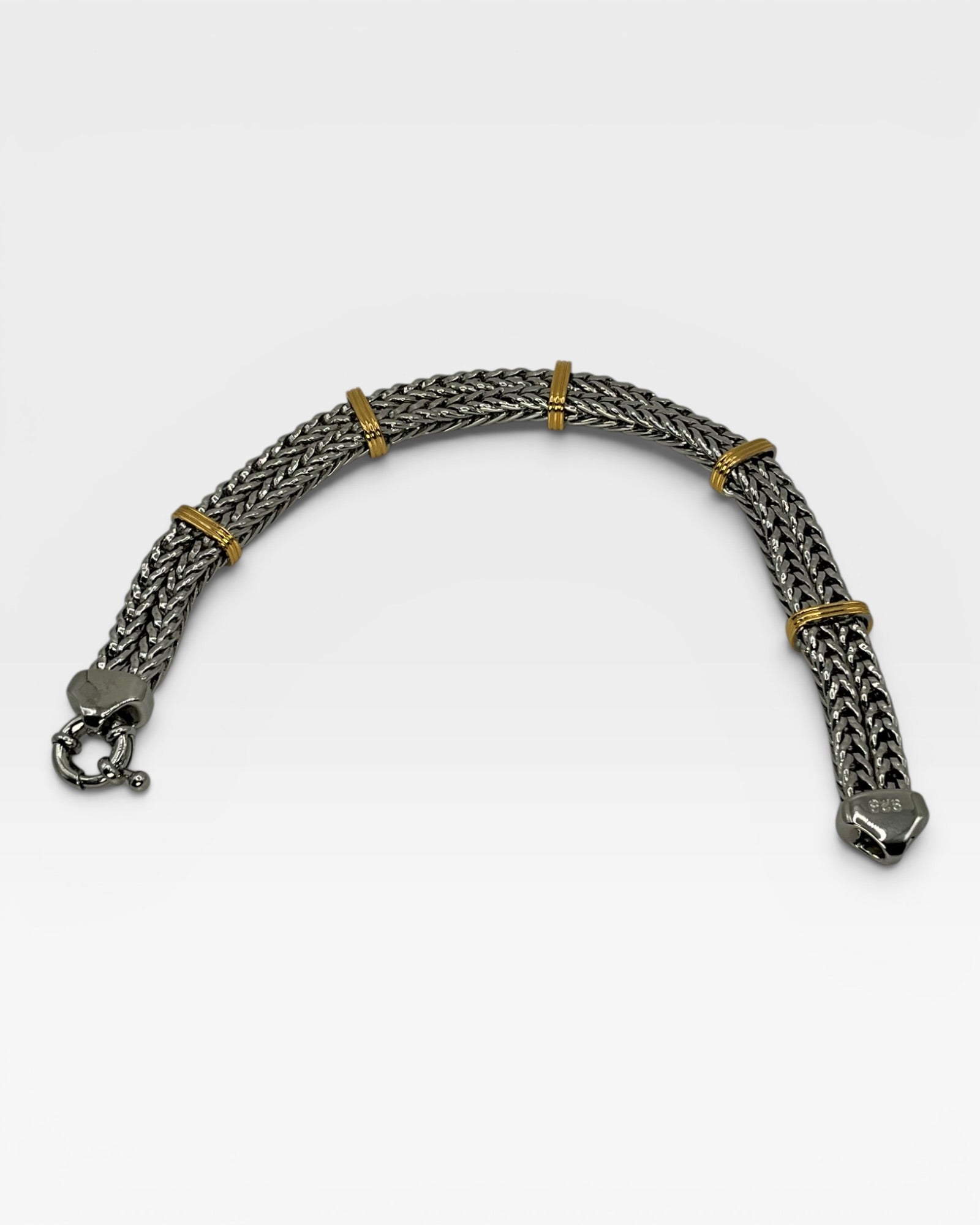 Sterling Silver Two-Tone Wheat Link Unisex Bracelet