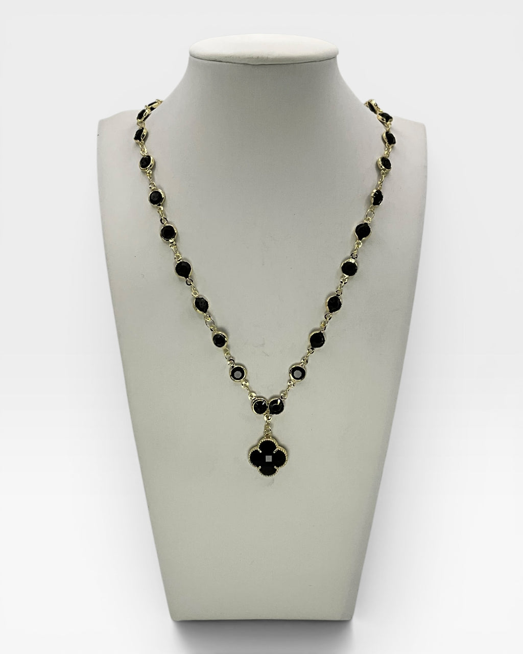 Bling Collection - Black Swarovski Crystals & Clover Dainty Necklace