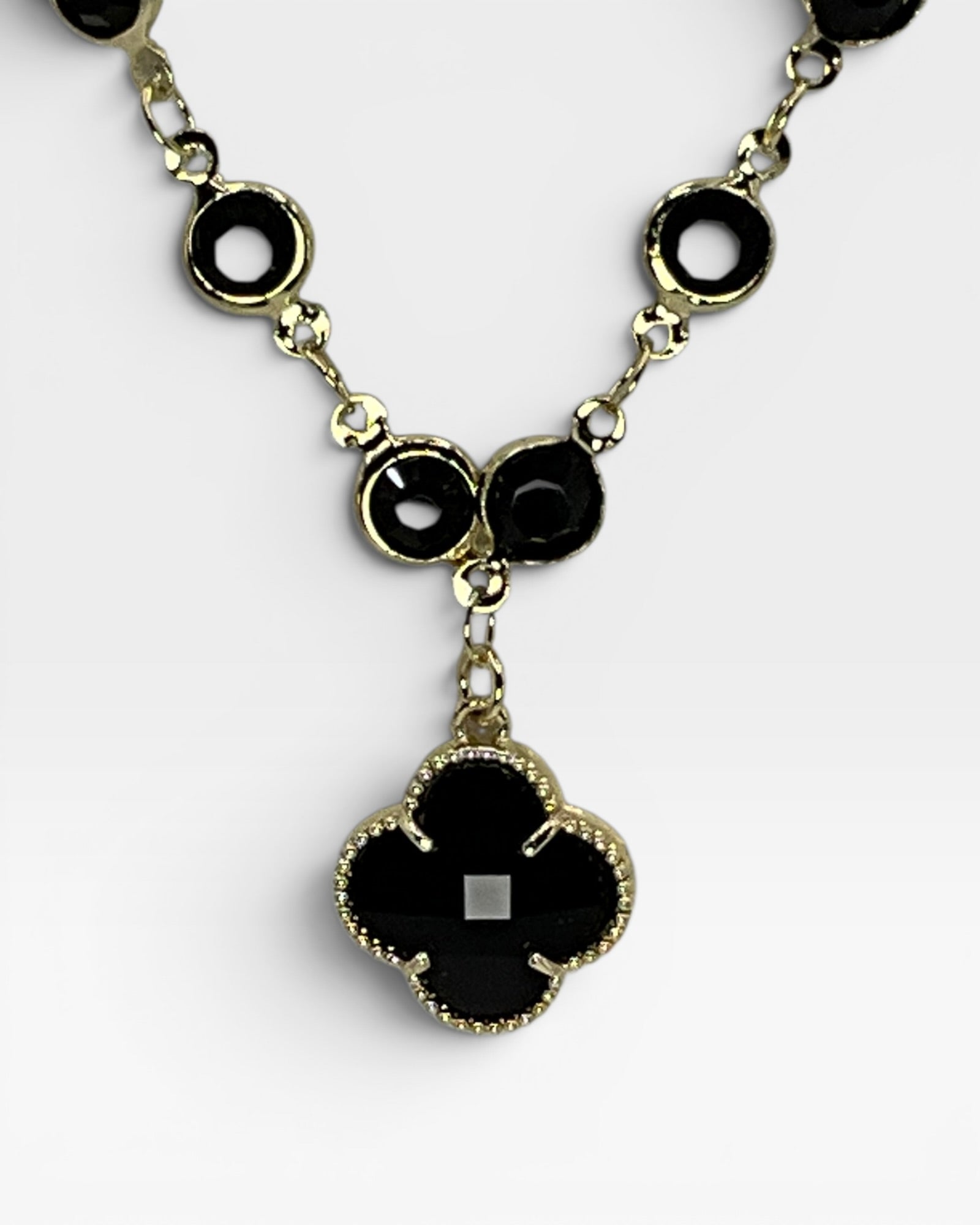 Bling Collection - Black Swarovski Crystals & Clover Dainty Necklace