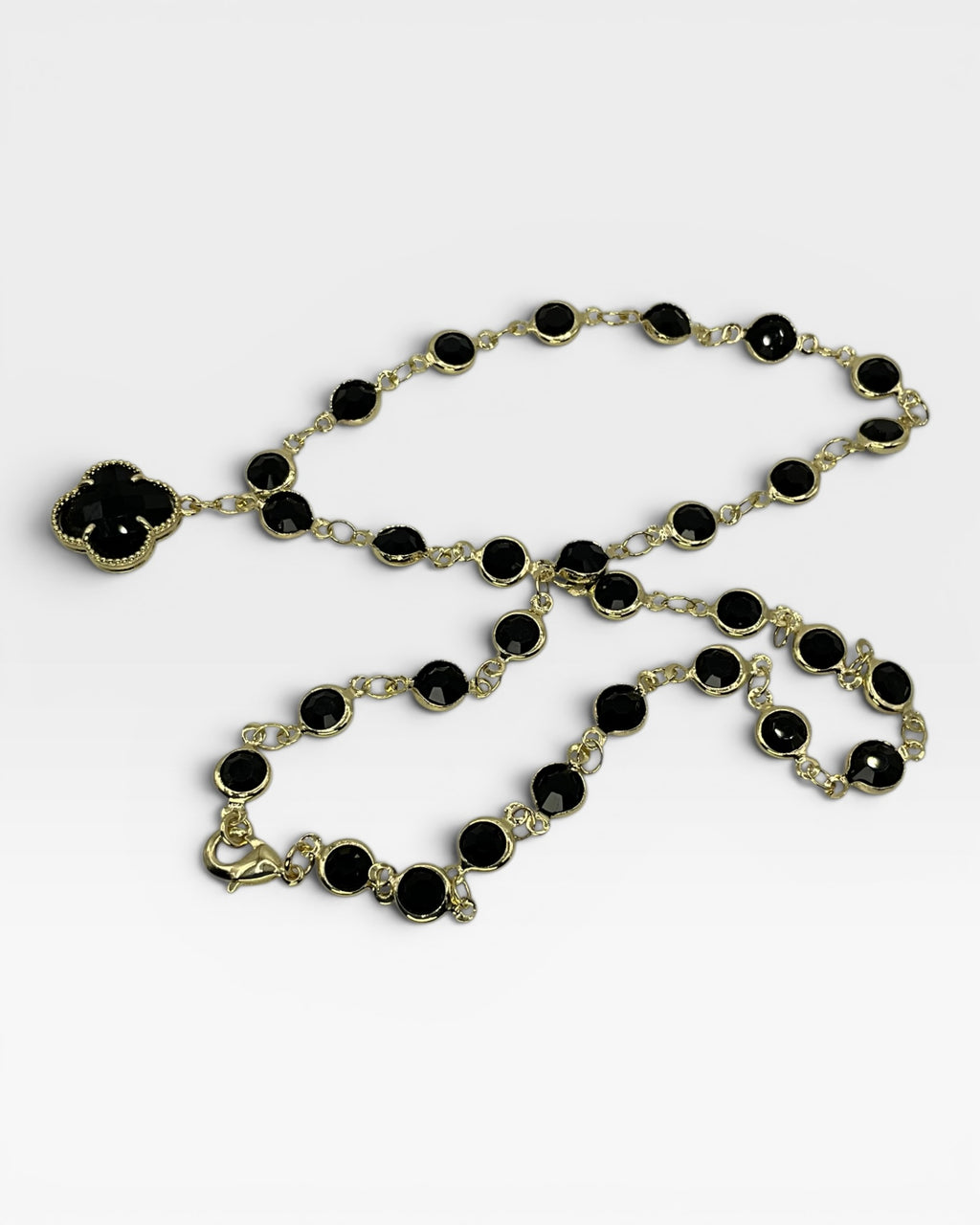 Bling Collection - Black Swarovski Crystals & Clover Dainty Necklace