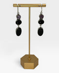 Bling Collection - 3-Stone Agate, Black Onyx& Amethyst Designer Earrings (Sterling)