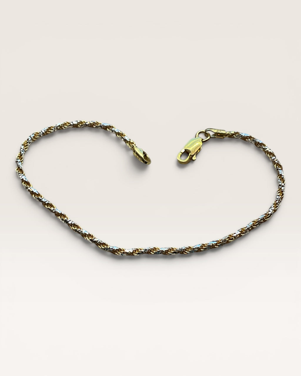 2.2mm 7” Diamond Cut Rope Gold over Sterling Silver Bracelet