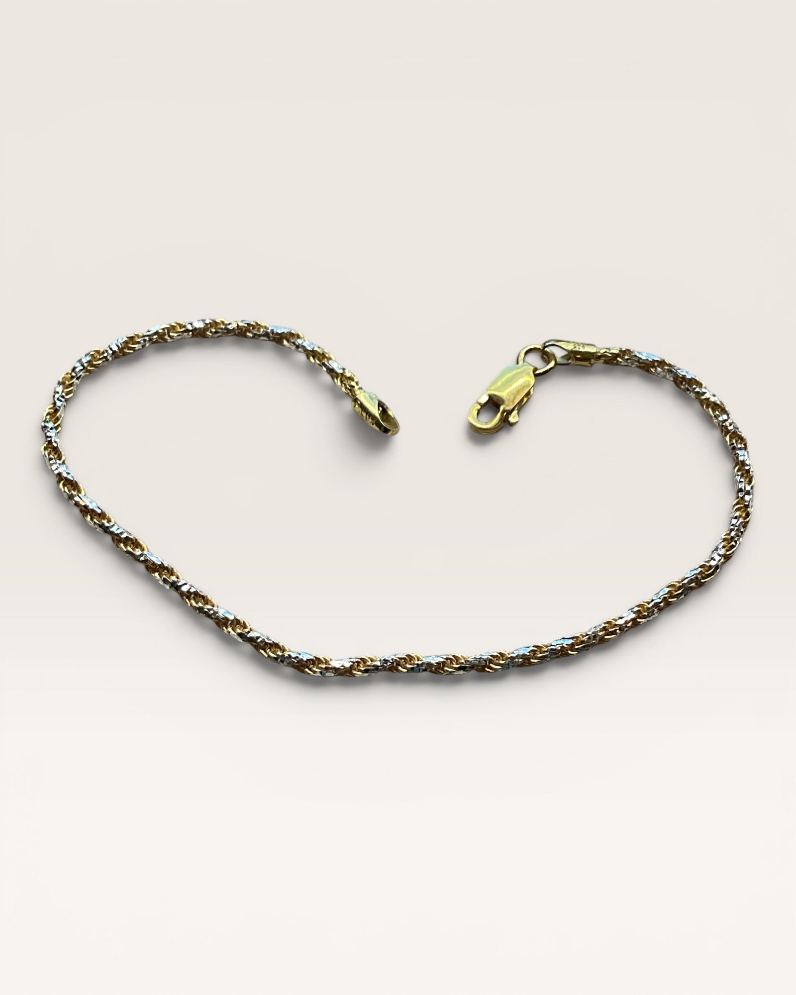 2.2mm 7” Diamond Cut Rope Gold over Sterling Silver Bracelet