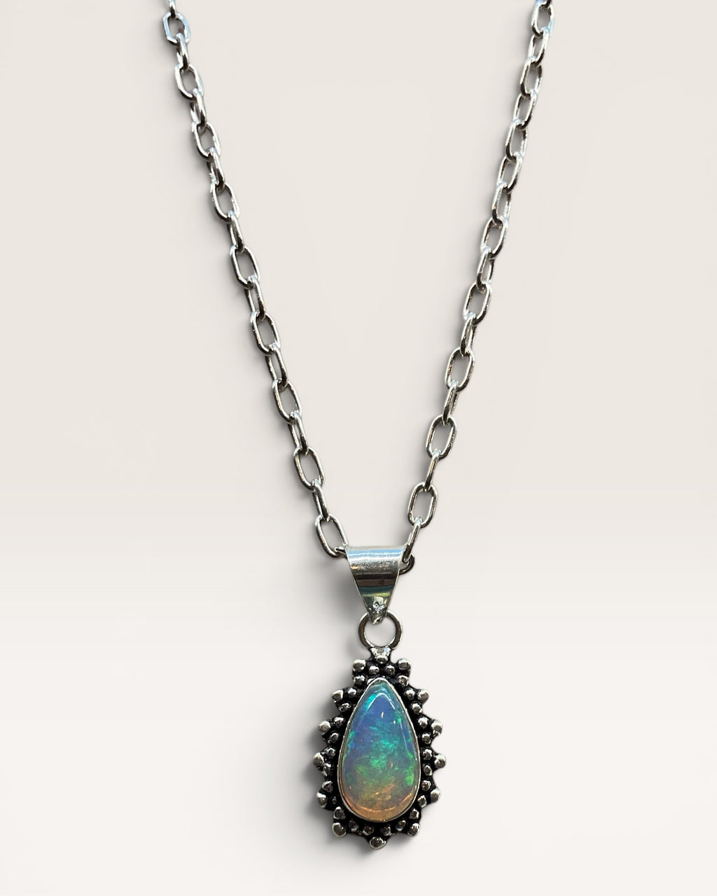 Ethiopian Teardrop Opal Pendant Necklace with 18” Sterling Chain