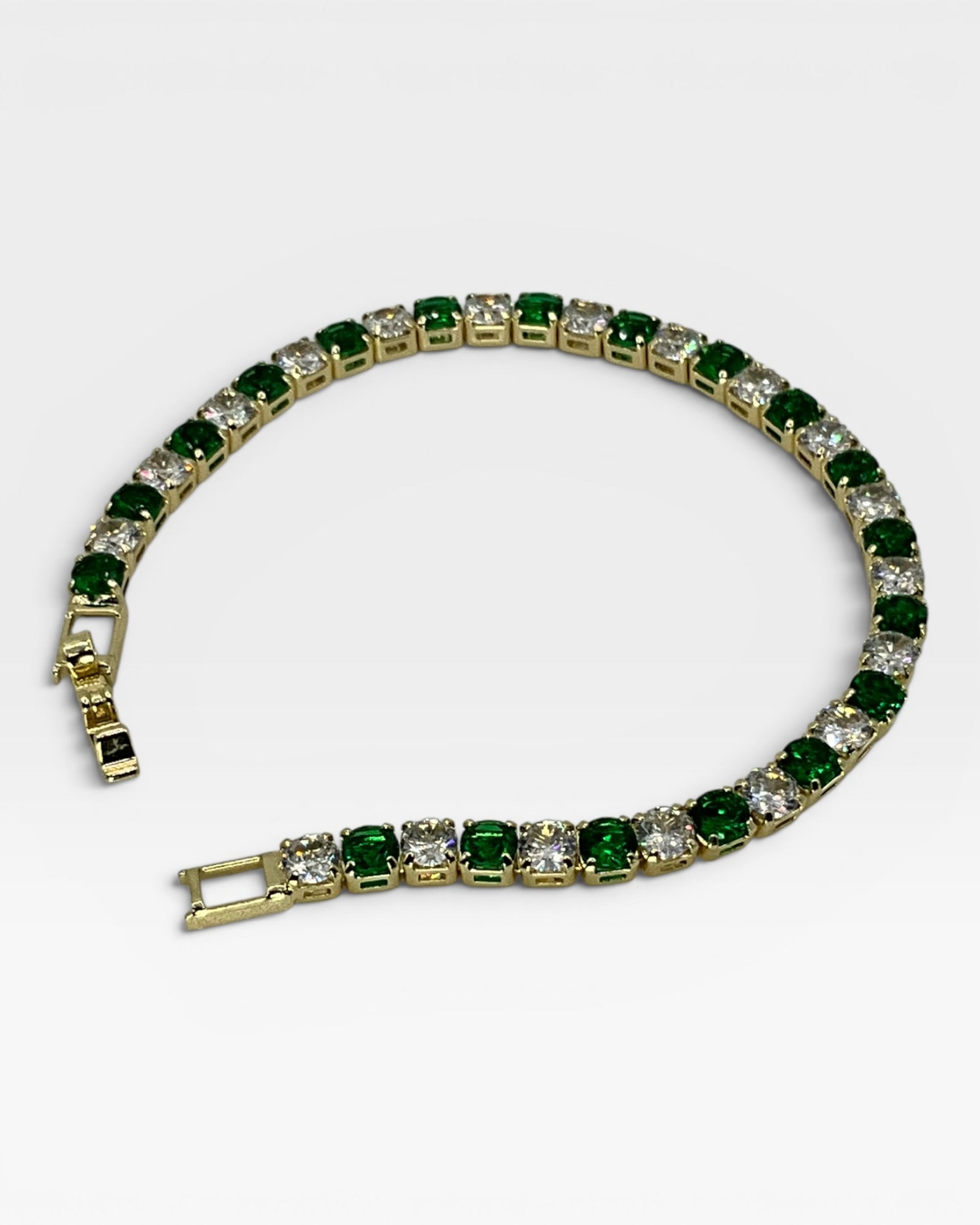 Bling Collection - White Topaz and Lab Emerald Tennis Bracelet