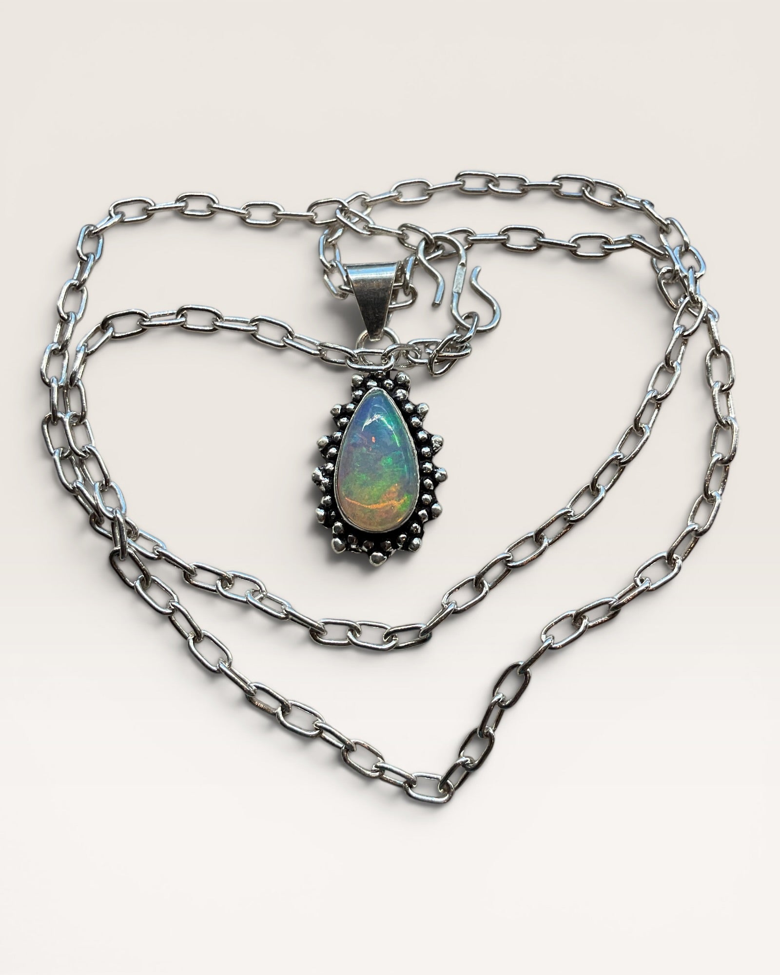 Ethiopian Teardrop Opal Pendant Necklace with 18” Sterling Chain